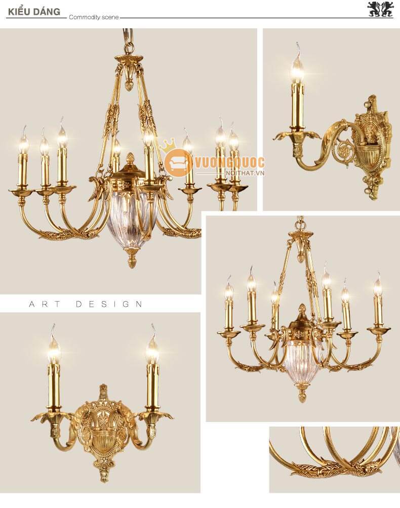 Đèn chùm đồng cao cấp phong cách Pháp abr176-6